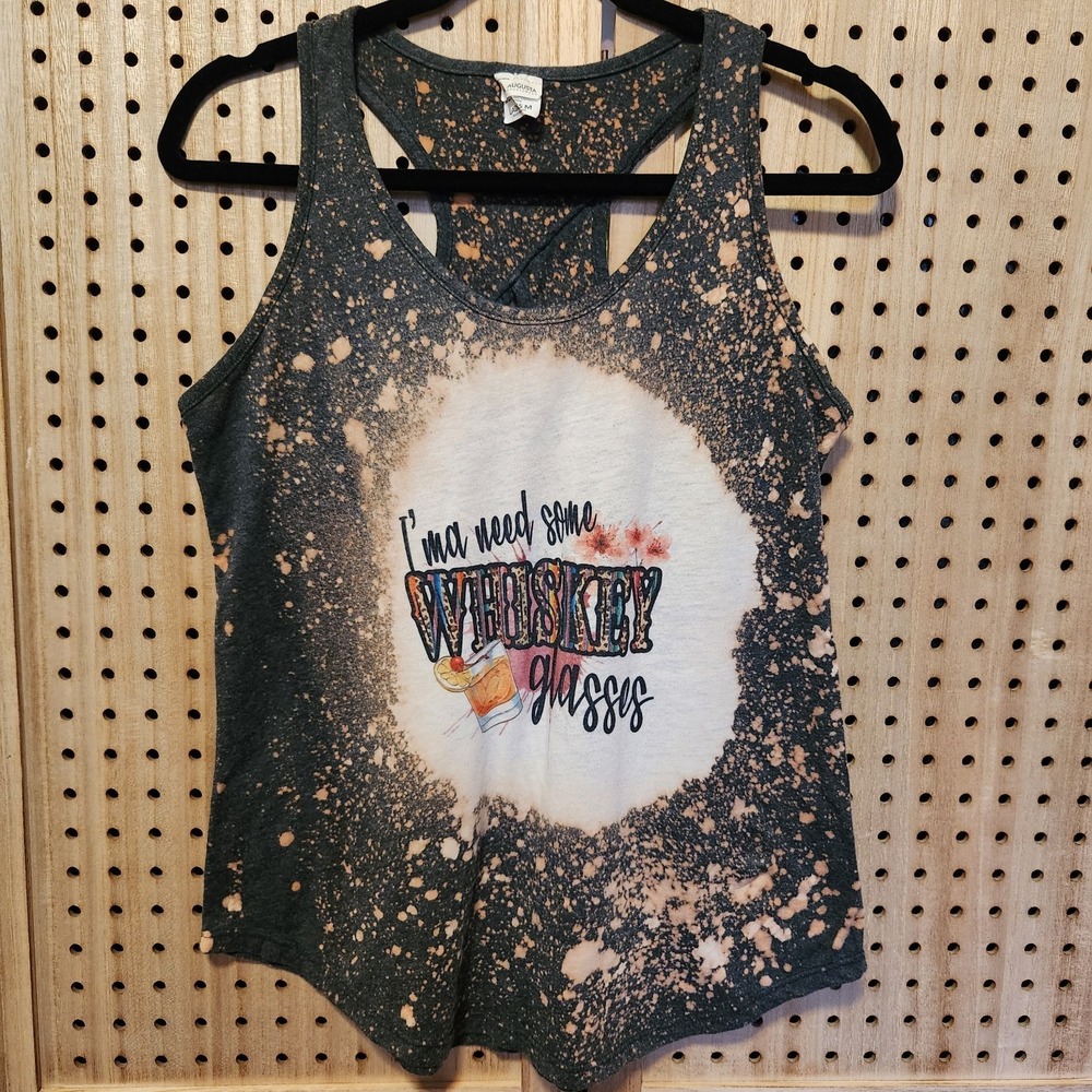 I'ma‎ Need Some Whiskey Glasses Tank Top Womens Bleached Black Razorback  M